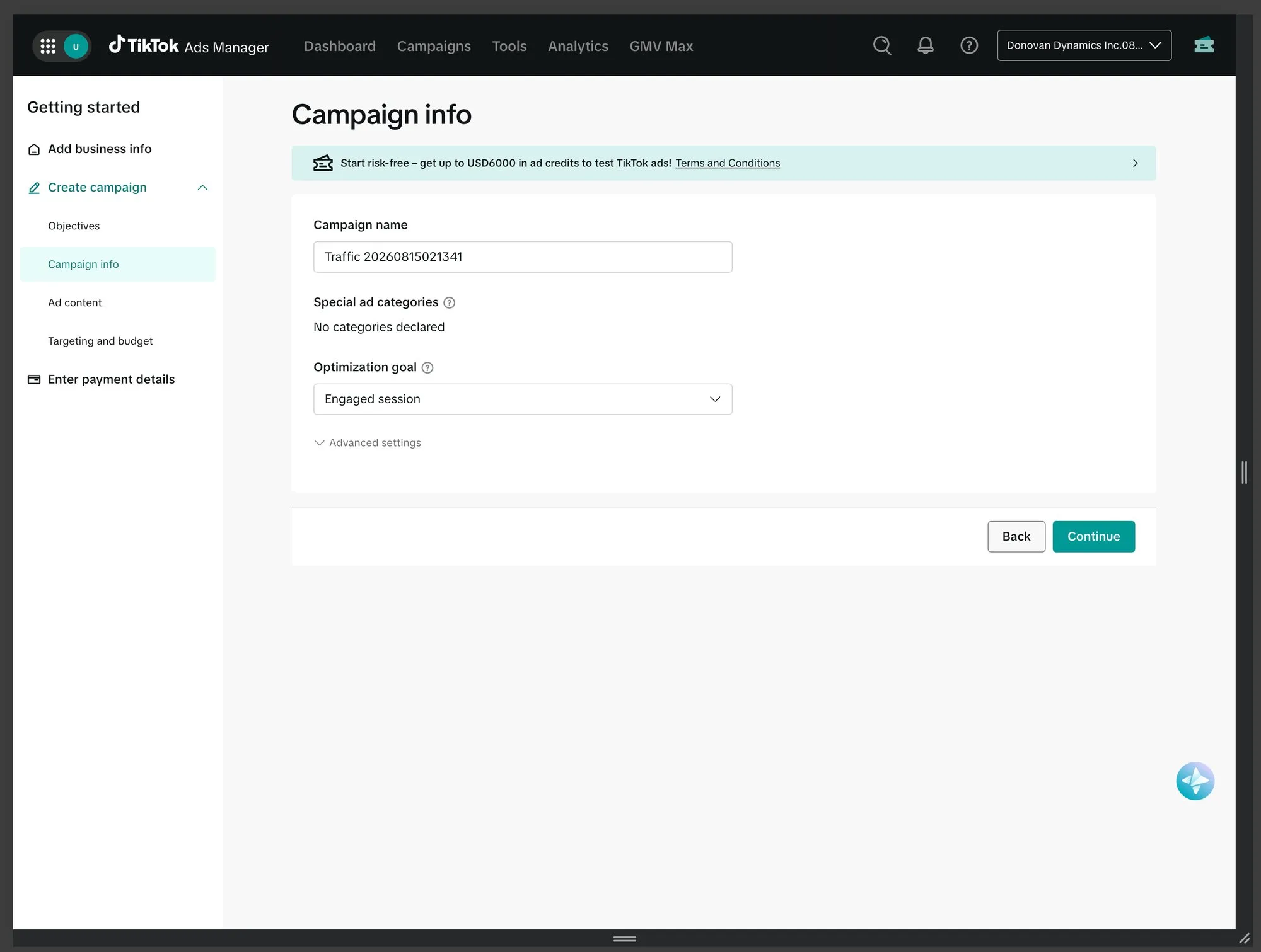 Campaign info screen with the rebate reduced to a compact banner and a Continue button